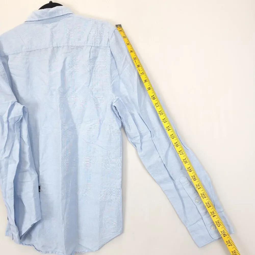 7 For All Mankind Linen Cotton Button Up Shirt‎ Men L Office Casual Preppy Blue